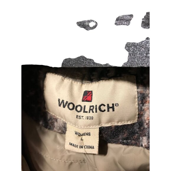 Woolrich Brown Tan Black Plaid Zipper Front Lined with Pockets on Side - Picture 3 of 4